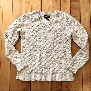 NWT Lands’ End Cream & Brown Cable Knit Sweater